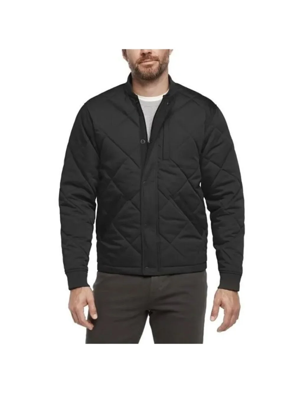 Banana Republic Men's Quilted Bomber Jacket L Black Polyester Button front N1409